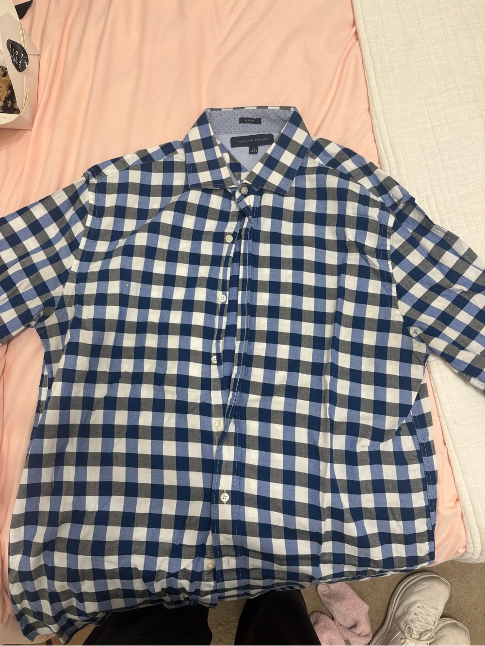 Tommy Hilfiger Navy and White Check Button-Down Shirt